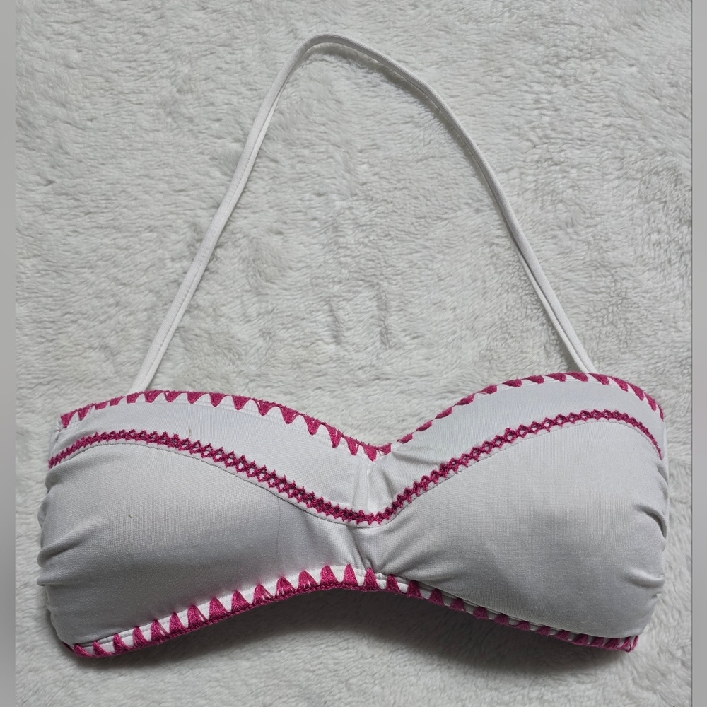 Bar III Bikini Top Size Large L Tub Halter Top Swimsuit Pink White Bra Push Up - Picture 2 of 5